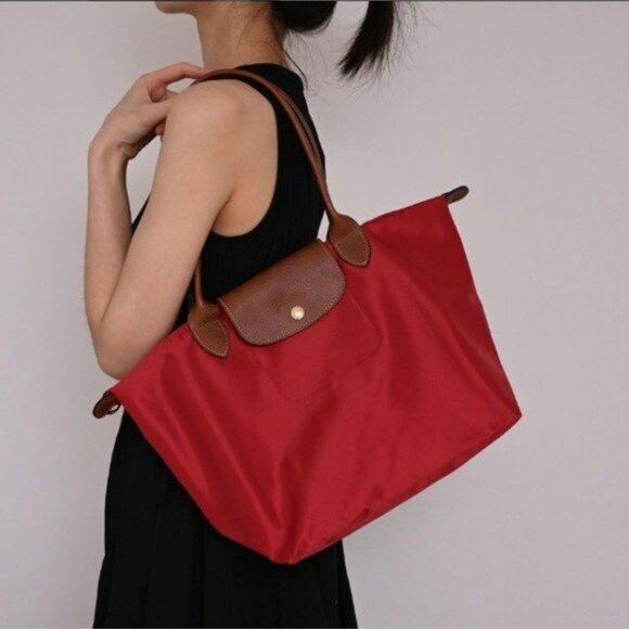 Longchamp Le Pliage Original M Tote bag Red Foldable Bordeaux Red EUC Purse - Picture 14 of 16